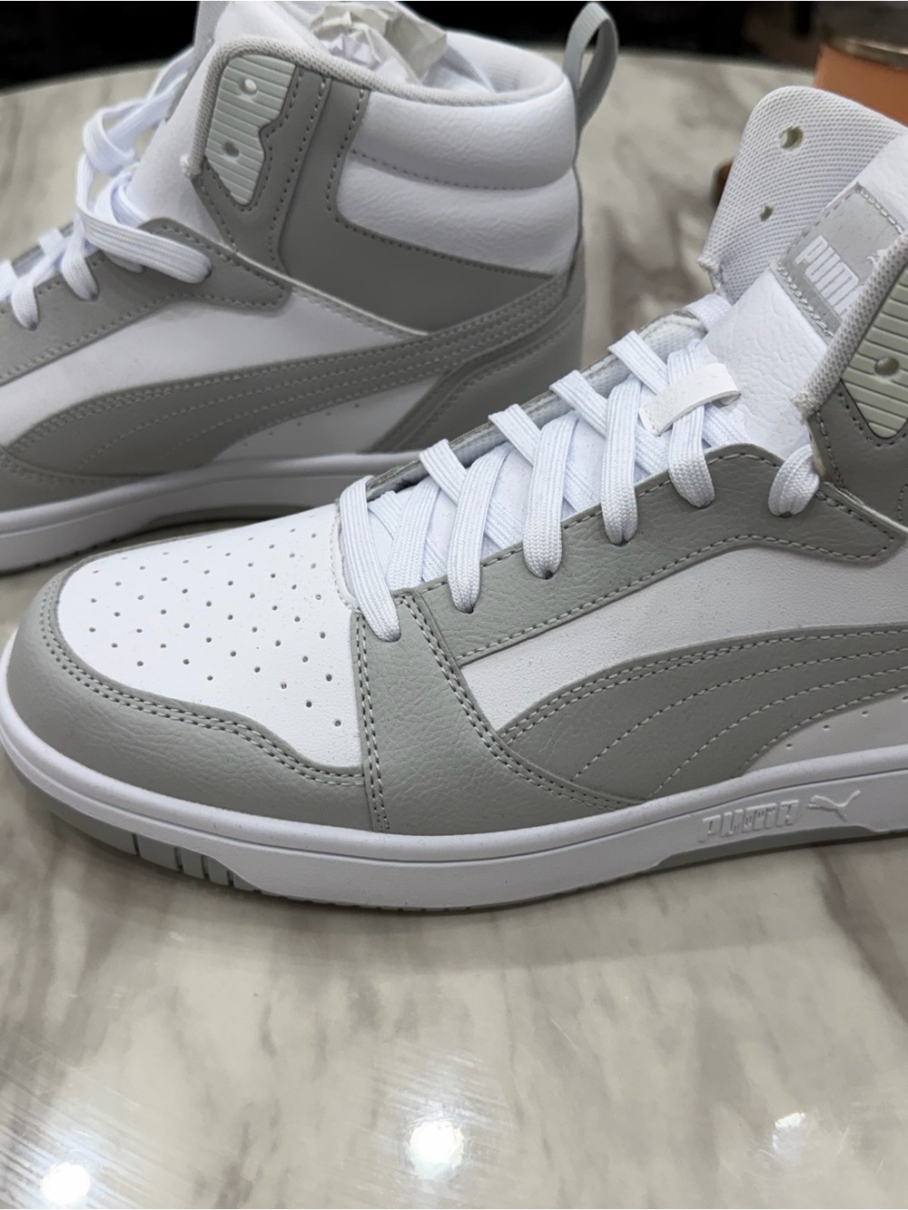 Puma Men's High-Top Sneakers in White and Light Gray - Picture 6 of 9